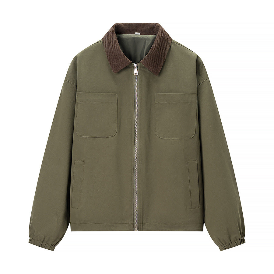 Damen Kurzjacke im Workwear-Stil mit Kordkragen, Reißverschluss und aufgesetzten Brusttaschen Drune