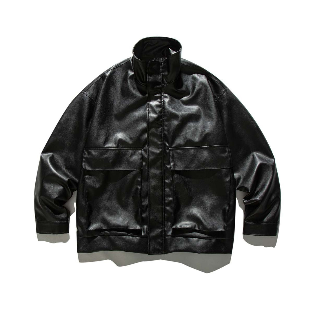 Damen modische lässige Lederjacke mit charakteristischen Taschen Drune