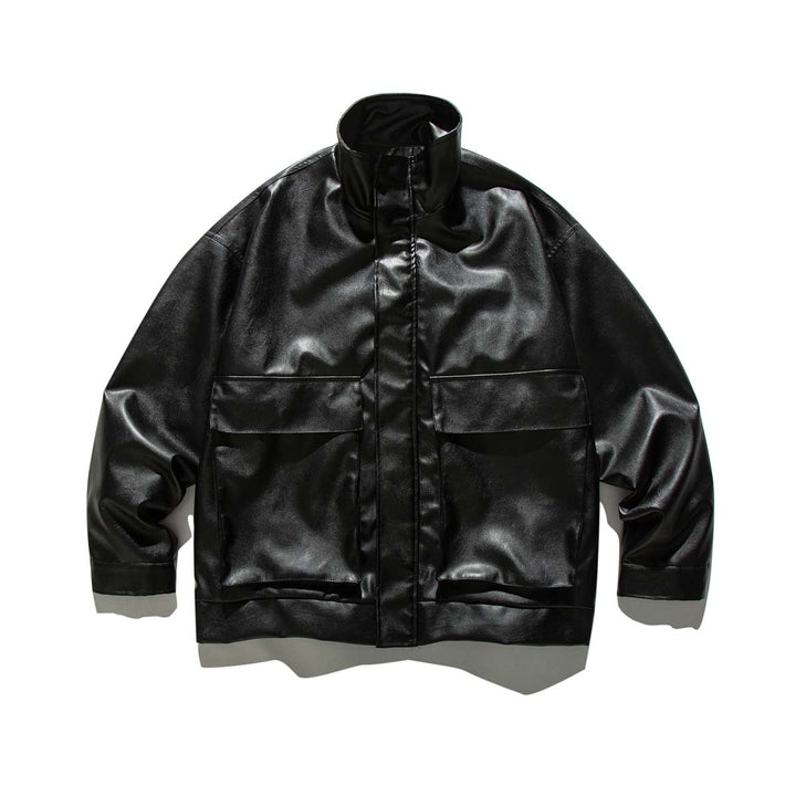 Damen modische lässige Lederjacke mit charakteristischen Taschen Drune
