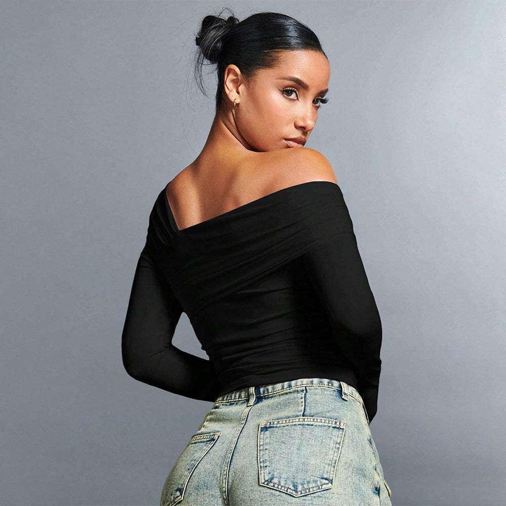 Damen elegantes asymmetrisches Langarmoberteil mit stylischem Rüschendesign Drune