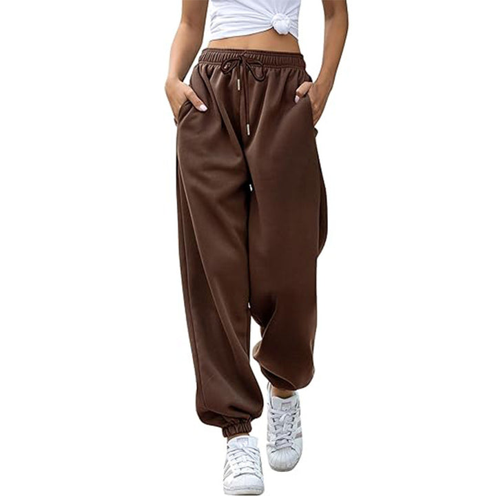 Damen nan weite High-Waist Jogginghose aus weichem Fleece mit elastischem Bund, Eingrifftaschen und engen Saumbündchen Drune