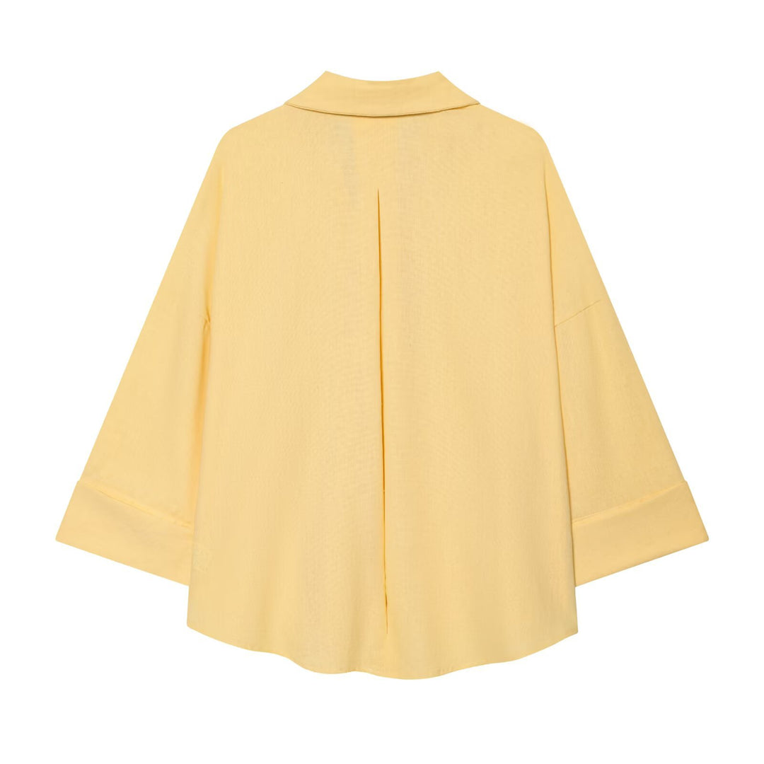 Damen Oversize Hemdbluse mit 3/4‑Ärmeln, High‑Low‑Saum und Hemdkragen Drune
