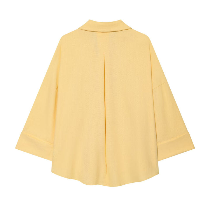 Damen Oversize Hemdbluse mit 3/4‑Ärmeln, High‑Low‑Saum und Hemdkragen Drune