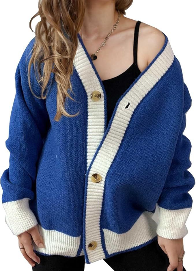 Damen lässige Strickjacke mit kontrastierenden Bündchen und dezenter Knopfleiste Drune