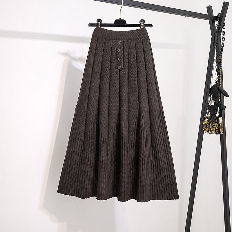 Damen Eleganter Plissee-Rock mit Knopfdetails Drune