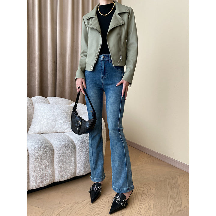 Damen Kunstleder Bikerjacke mit asymmetrischem Reißverschluss Drune