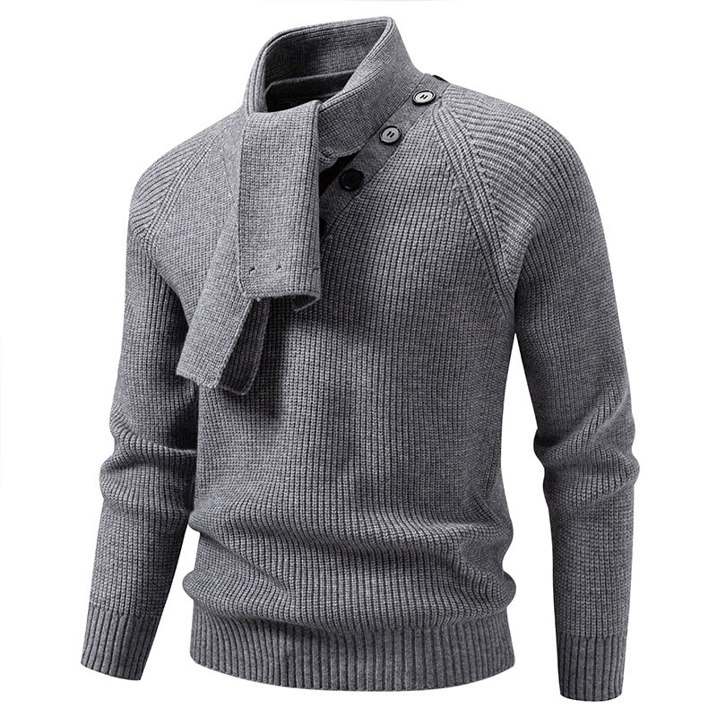 Herren Strickpullover mit integriertem Schlauchkragen-Schal und Knopfdetail Drune
