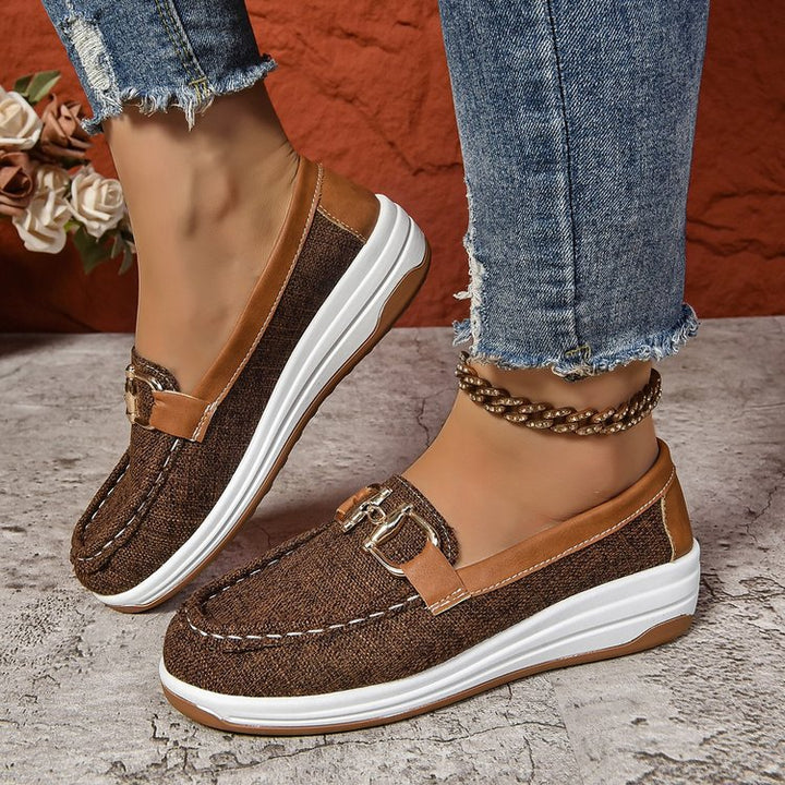 Damen Slip-On Clogs mit modischem Karomuster und elegantem Schnallen-Detail Drune