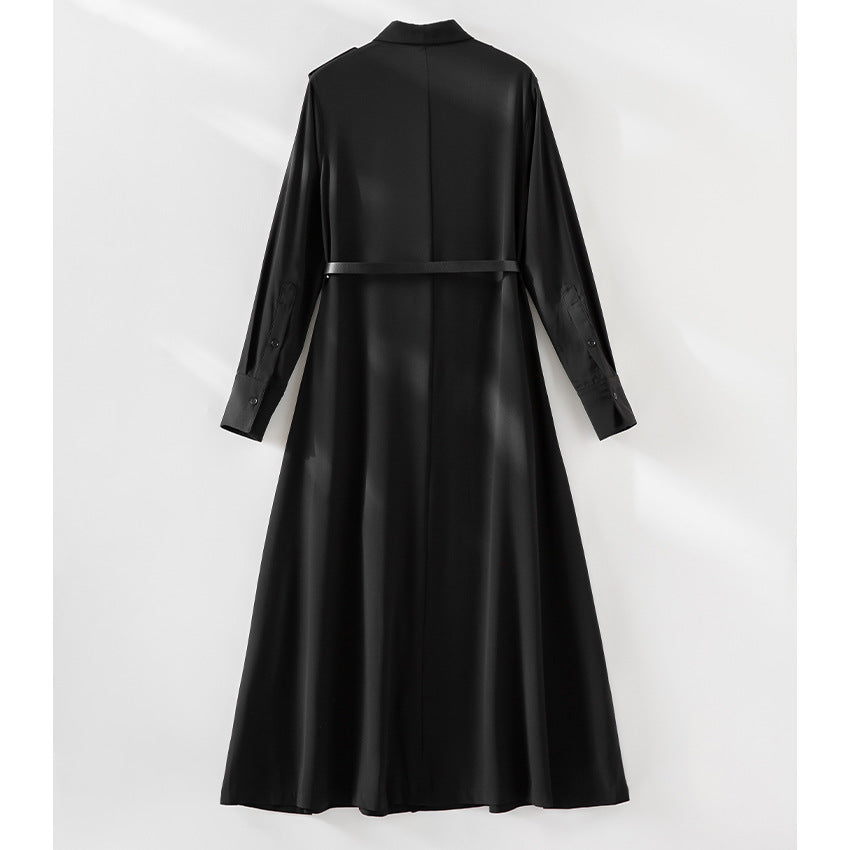 Damen Langes Hemdblusenkleid mit Taillengürtel, Schulterklappen und durchgehender Knopfleiste Drune