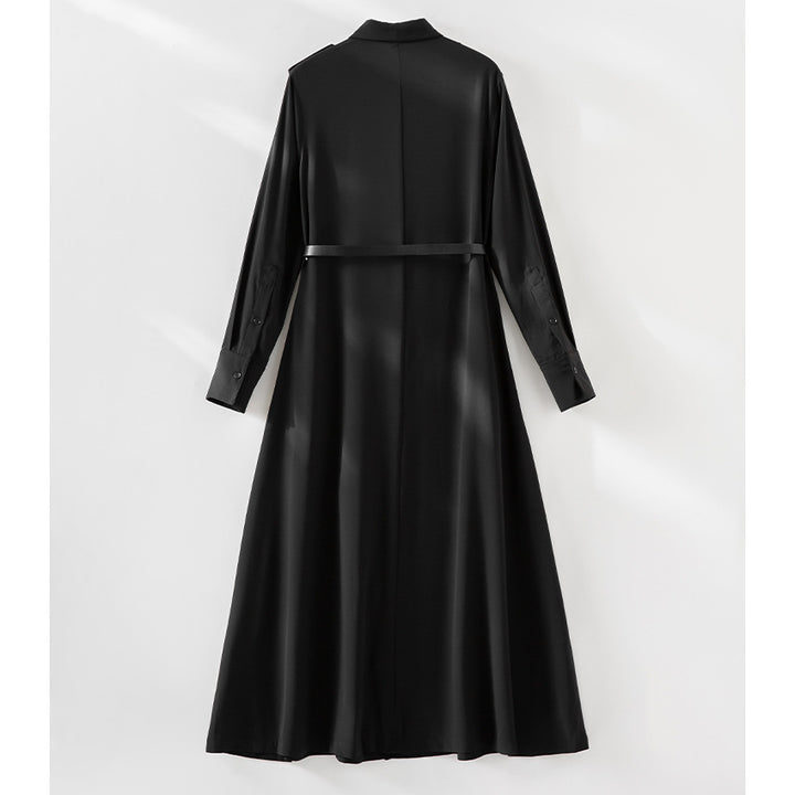 Damen Langes Hemdblusenkleid mit Taillengürtel, Schulterklappen und durchgehender Knopfleiste Drune