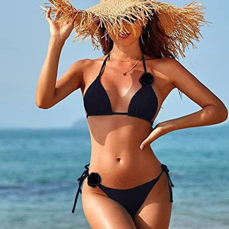 Damen Triangel-Bikini mit dekorativen Rüschen und verstellbaren Bändern Drune