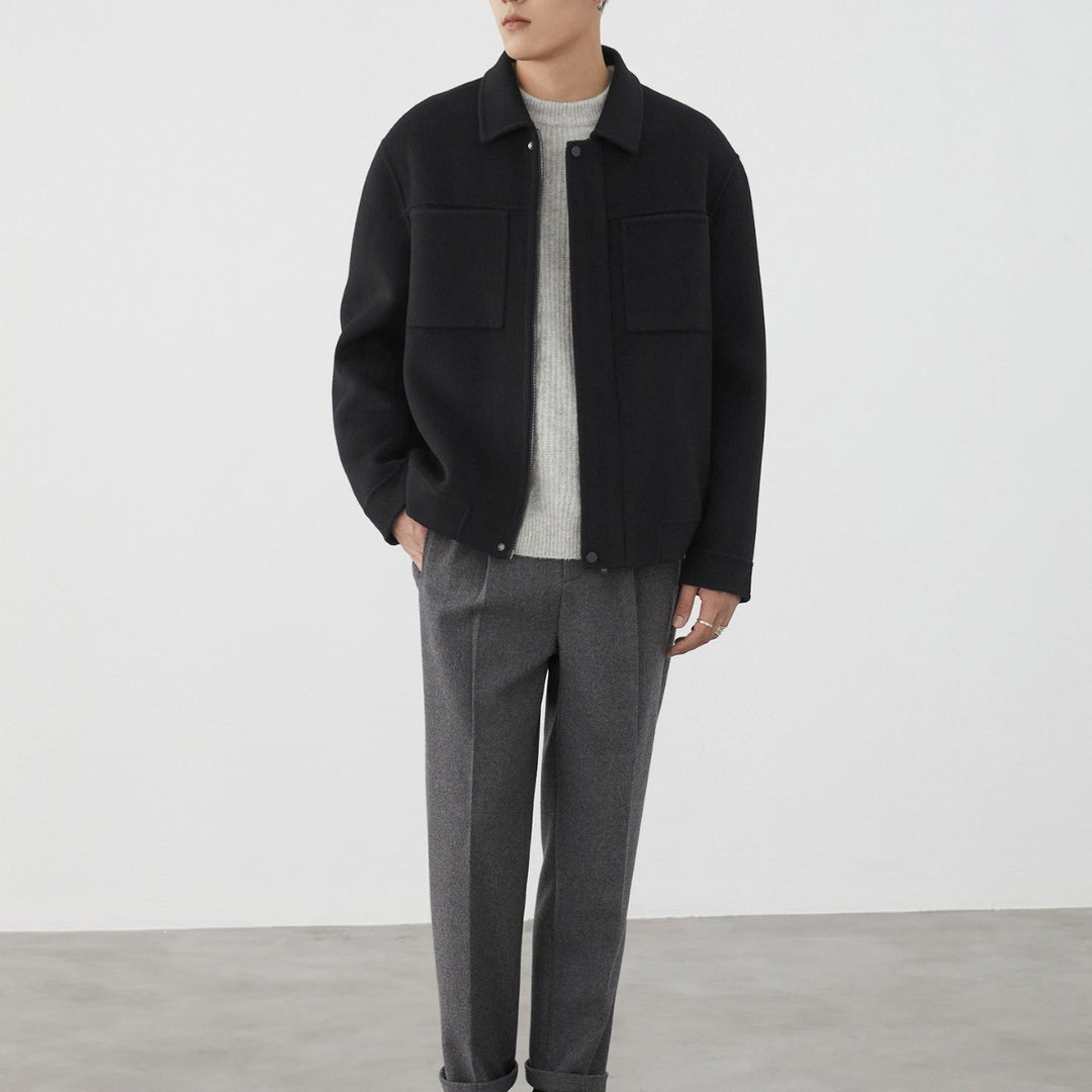 Herren Kurzjacke aus Wollmix mit Kastenform, Brusttaschen und verdecktem Reißverschluss Drune