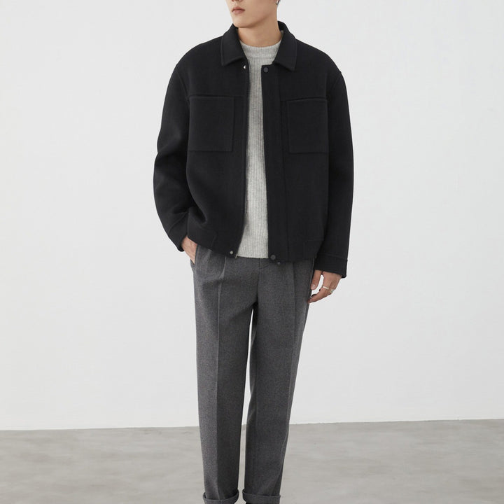 Herren Kurzjacke aus Wollmix mit Kastenform, Brusttaschen und verdecktem Reißverschluss Drune