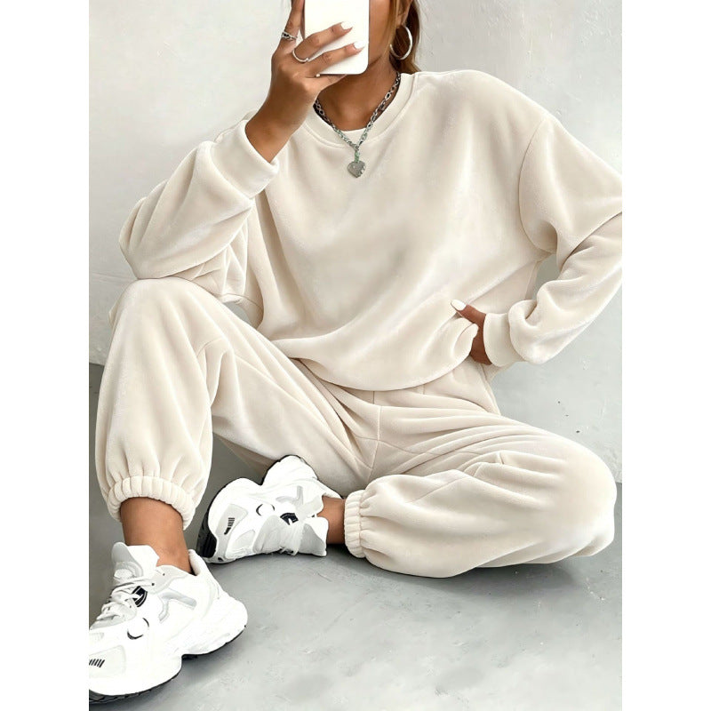Damen Kuscheliges Velours-Lounge-Set mit Oversize-Sweatshirt und Joggerhose Drune