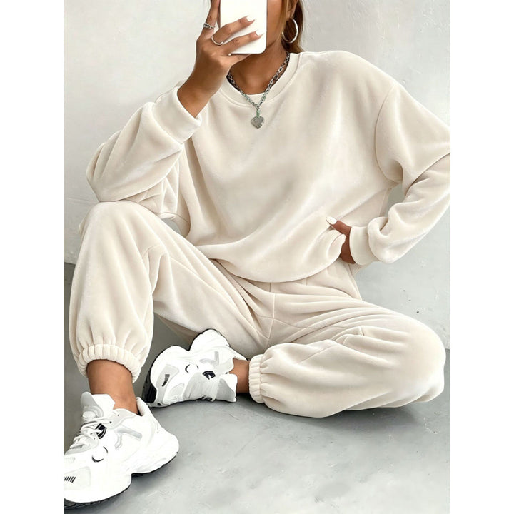 Damen Kuscheliges Velours-Lounge-Set mit Oversize-Sweatshirt und Joggerhose Drune