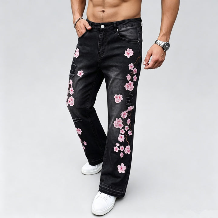Herren Jeans mit floralen Stickereien Drune