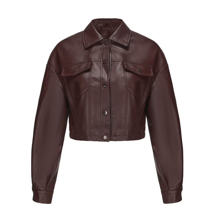 Damen nan kurze Lederjacke im Trucker-Stil mit kastiger Cropped-Passform Drune