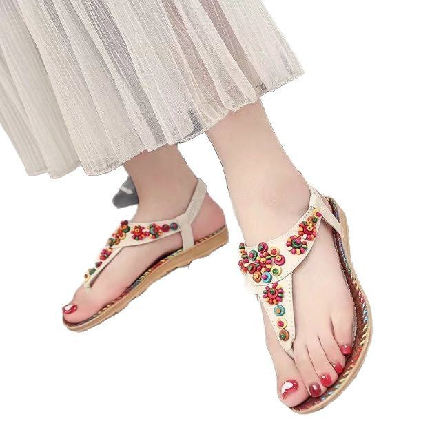 Damen Sandalen mit bunten Zierperlen und rutschfester Sohle Drune