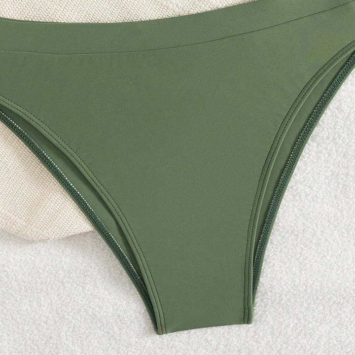 Damen Push-Up Bikini mit gerafftem Oberteil und hohem Bund Drune