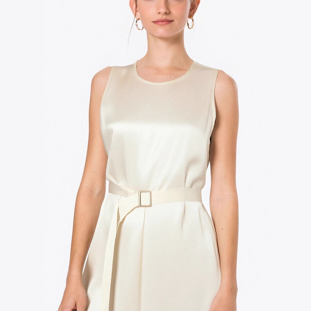 Damen Elegantes Midikleid mit Taillengürtel und fließendem Schnitt Drune