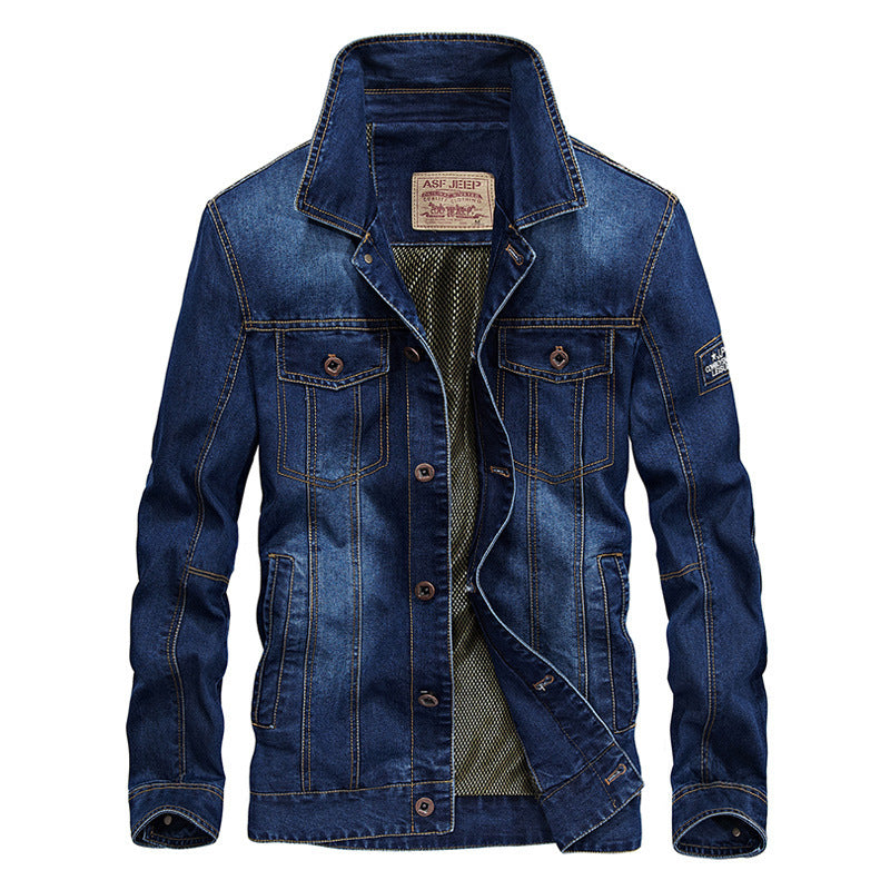 Herren Jeansjacke mit dichter Sherpa-Innenfütterung, hochschließendem Kragen und Utility-Taschen Drune