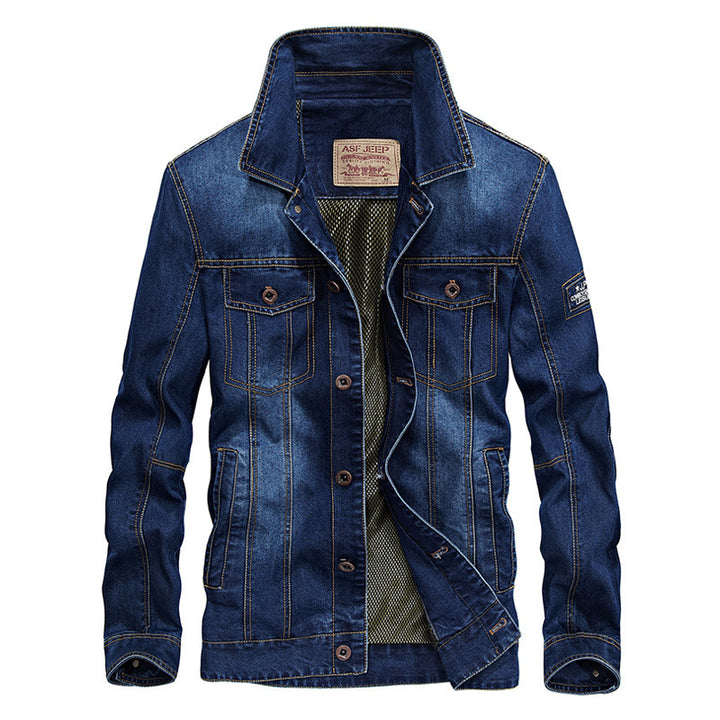 Herren Jeansjacke mit dichter Sherpa-Innenfütterung, hochschließendem Kragen und Utility-Taschen Drune