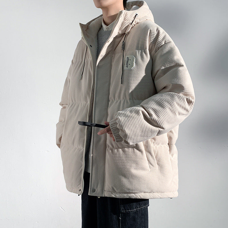 Herren Gepolsterte Cord-Steppjacke mit Kapuze, Teddyfleece-Innenfutter und Oversize-Schnitt Drune