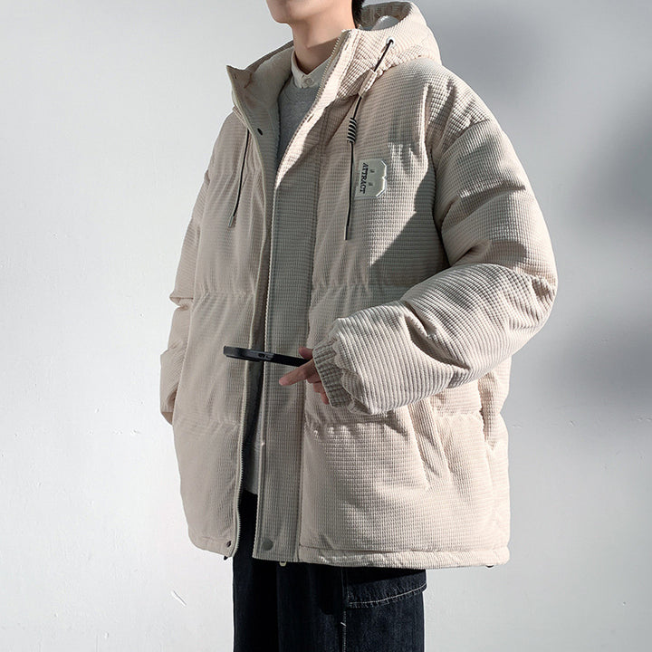 Herren Gepolsterte Cord-Steppjacke mit Kapuze, Teddyfleece-Innenfutter und Oversize-Schnitt Drune