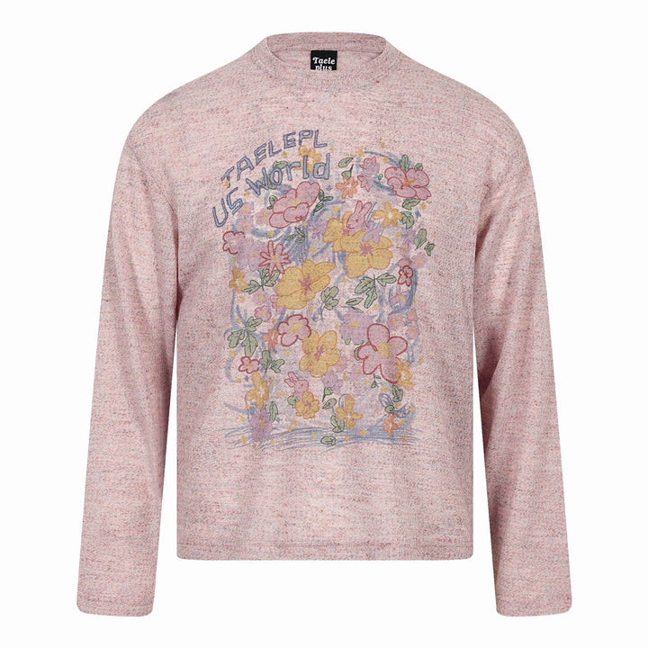 Unisex Relaxed‑Fit Langarmshirt mit floraler Illustrationsgrafik und geripptem Rundhals Drune