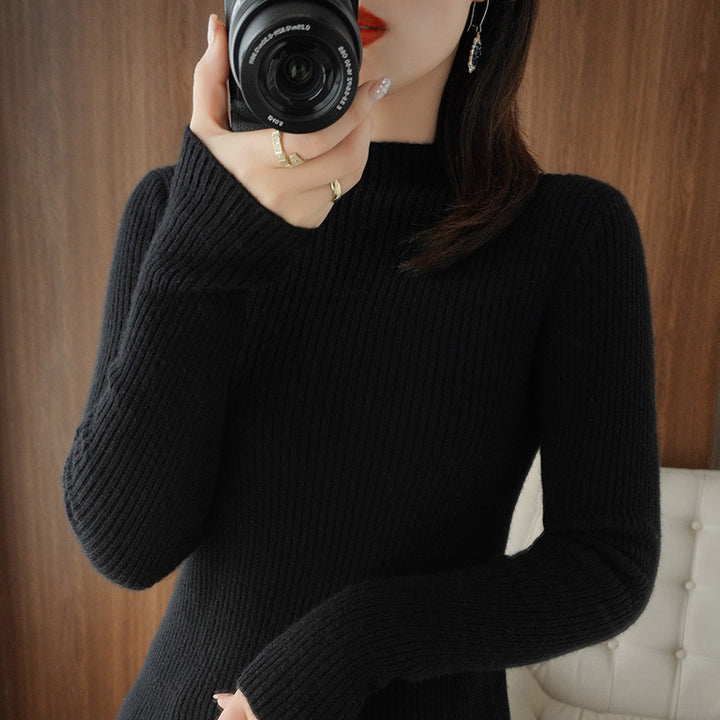 Damen Luxus-Feinstrickpullover mit schmaler Rippenstruktur und kurzem Stehkragen Drune