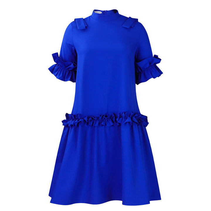 Damen Midikleid mit voluminösen Rüschenärmeln und elegantem Stehkragen Drune