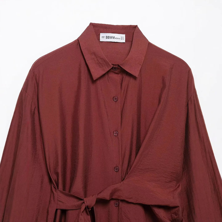 Damen nan locker geschnittene Hemdbluse mit Bindegürtel und kastigem Schnitt Drune