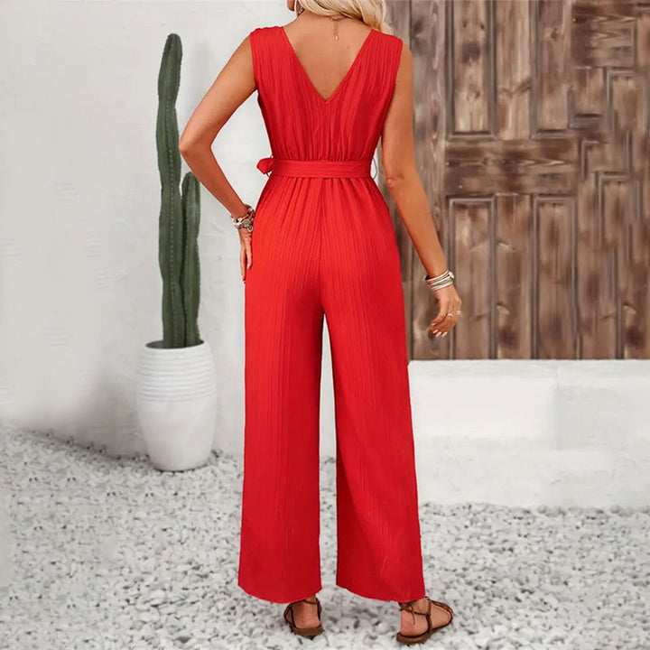 Damen eleganter Jumpsuit mit Rüschendetails und Taillengürtel Drune