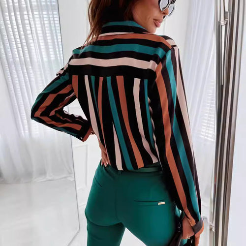 Damen Button-Up Streifenbluse mit Kontrasttaschen Drune