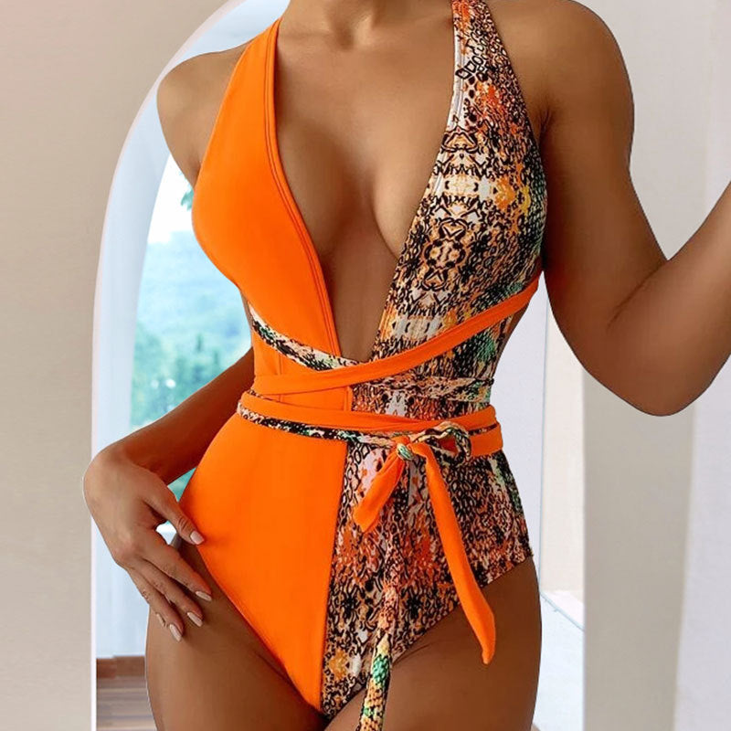 Damen Einteiliger Badeanzug mit raffinierten Schlangenprint-Details Drune