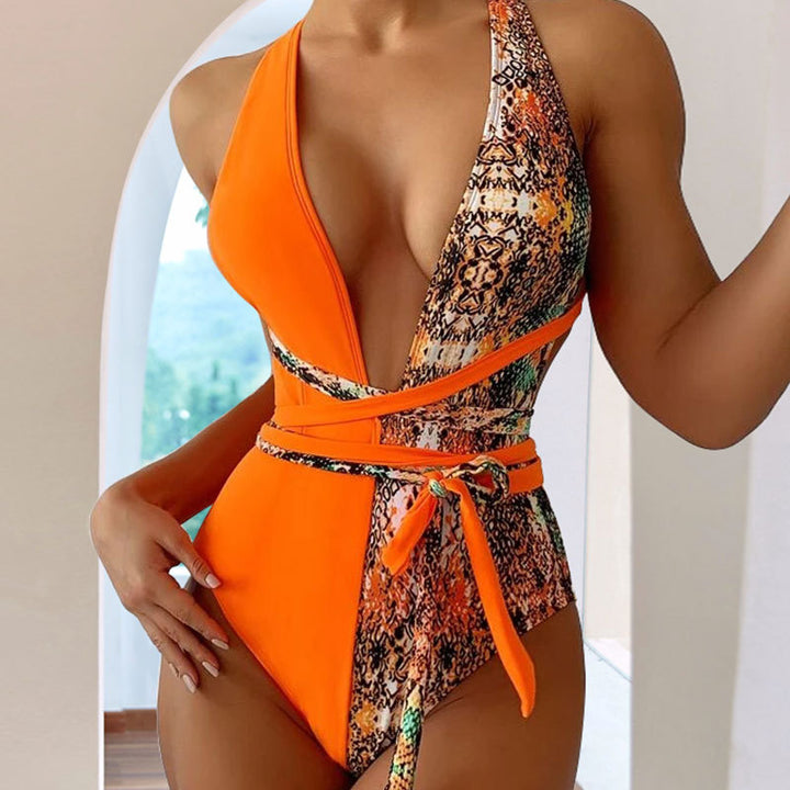 Damen Einteiliger Badeanzug mit raffinierten Schlangenprint-Details Drune