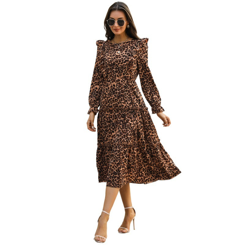 Damen Langes Leopardkleid Drune