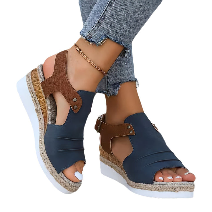 Damen nan Keilsandalette mit juteumwickeltem Espadrille-Plateau verstellbarem Fersenriemen und gepolstertem Komfortfußbett Drune