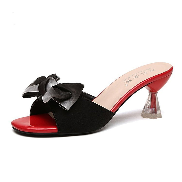 Damen nan elegante Mule mit dekorativer Schleifenapplikation, skulpturellem Transparentabsatz und lackiertem Komfortfußbett Drune