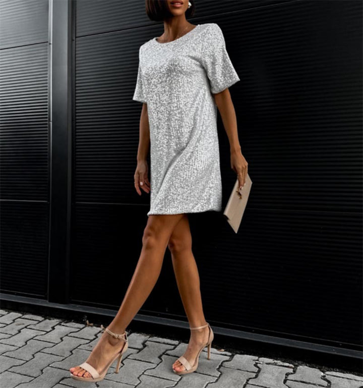 Damen festliches Cocktailkleid aus funkelndem Material mit leichtem A-Linien-Schnitt Drune