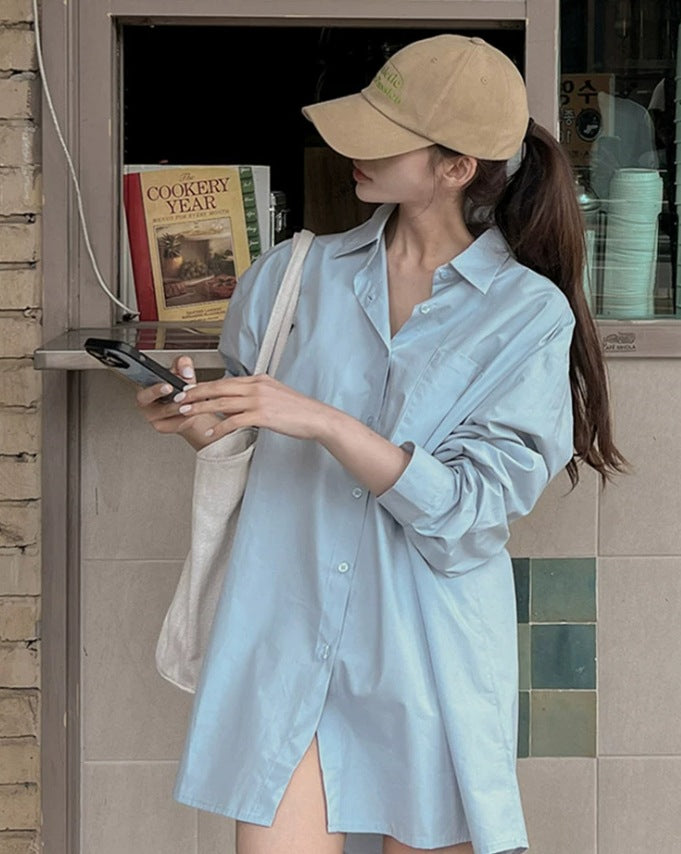 Damen Leichtes Oversize-Popeline Hemdshirt-Minikleid mit kastiger Silhouette und weiten Manschetten Drune