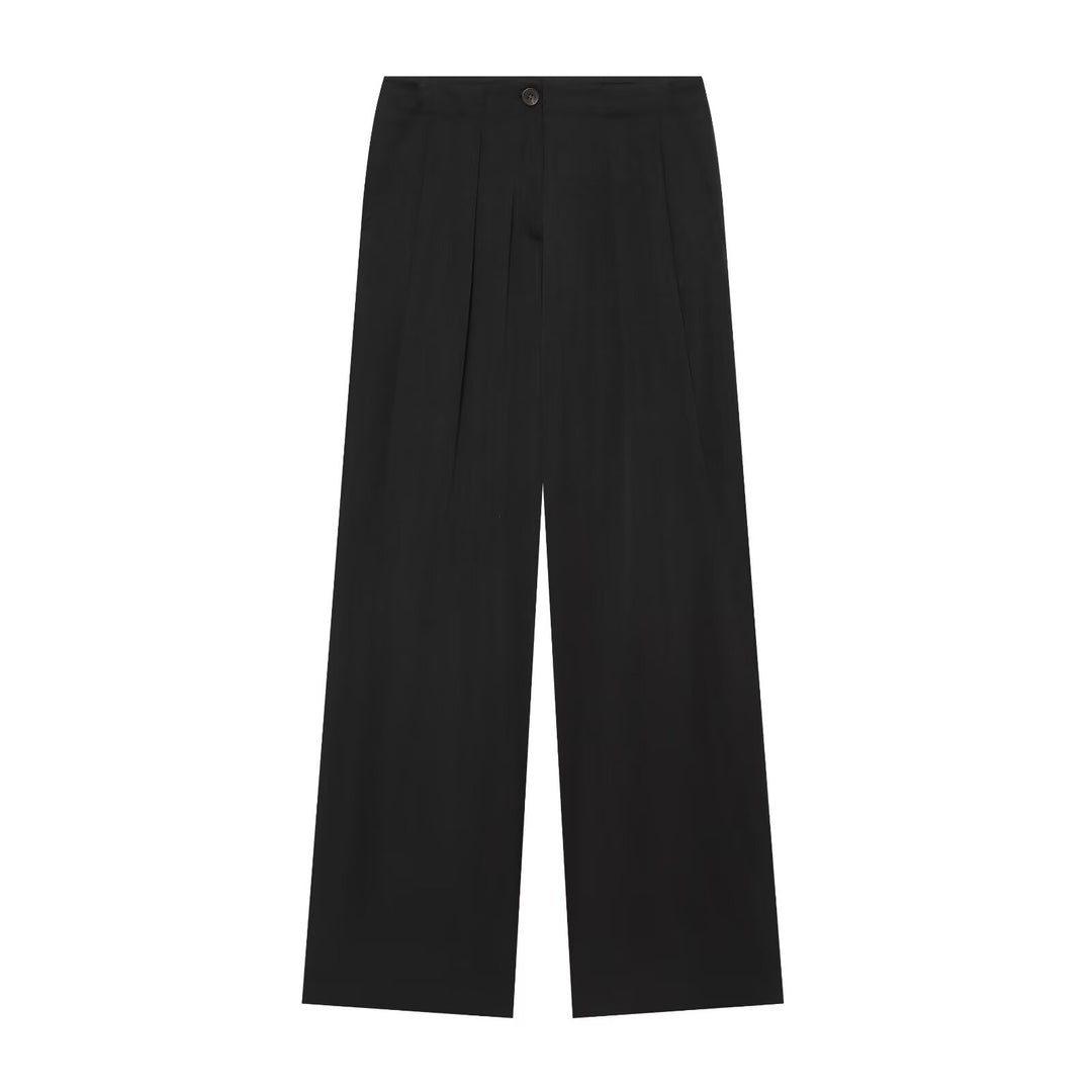 Damen Hochtaillierte Palazzo-Hose mit Bundfalten und seitlichen Eingrifftaschen Drune