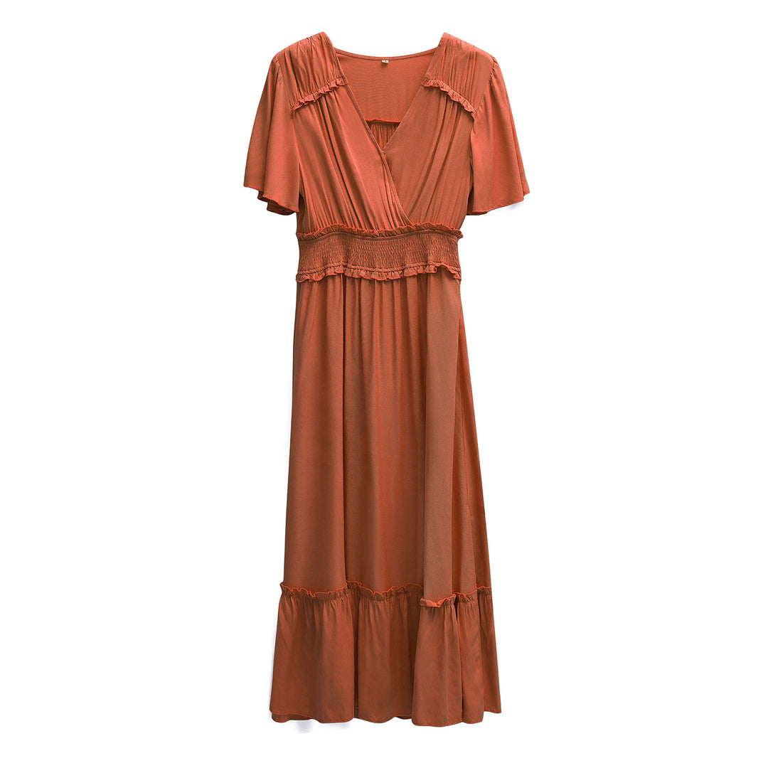 Damen Midikleid mit Schößchen, elastischem Tailleneinsatz und eleganten Rüschen Drune
