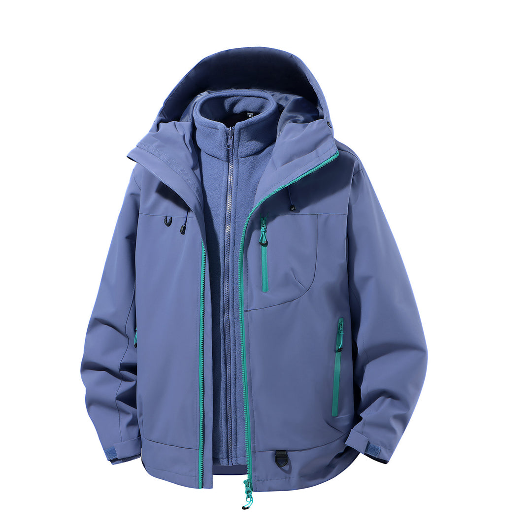 Herren zweiteiliger wasserdichter Softshell-Parka mit herausnehmbarer Fleece-Innenjacke, verstellbarer Kapuze und Multifunktions-Taschen Drune