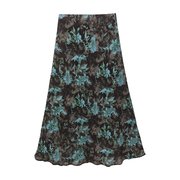 Damen nan fließender Maxirock mit A-Linie und feinem Vintage-Print Drune