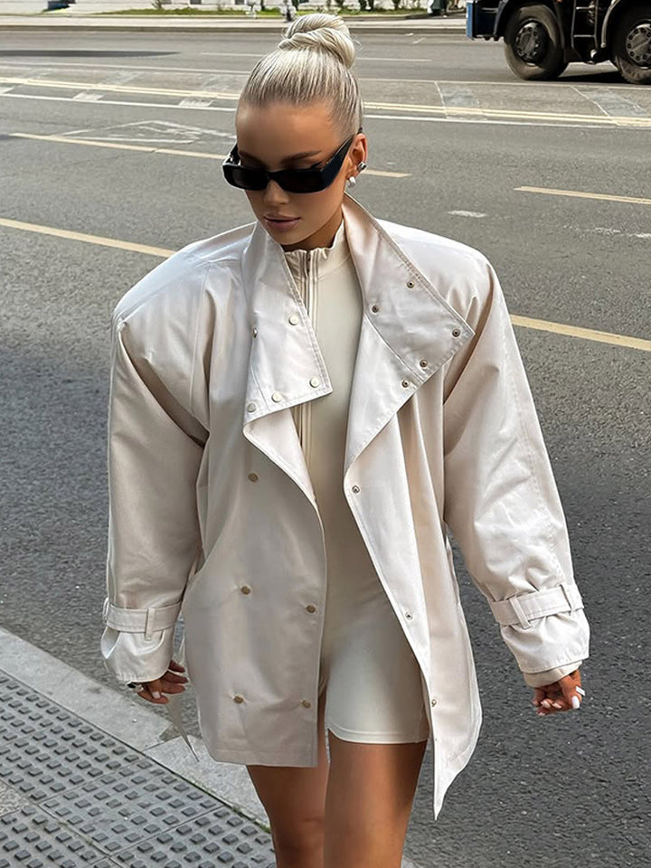 Damen oversized Trenchcoat mit doppeltem Kragen Drune