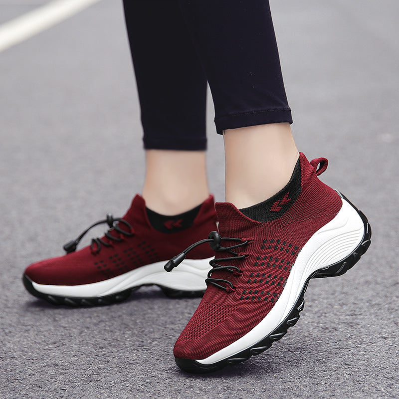 Damen gestrickte Slip-On Sneaker mit Schnellzugkordel, elastischem Schaft und stoßdämpfender Plateau-Sohle Drune