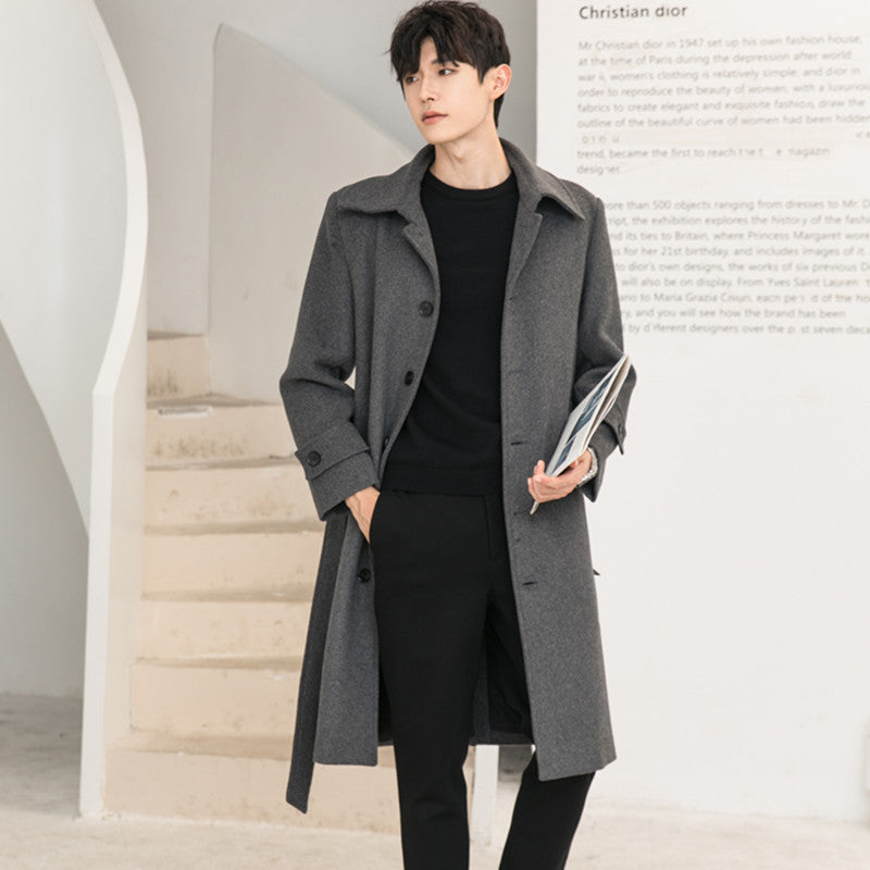 Herren Longline-Wollmix-Mantel mit verdeckter Knopfleiste und Schalkragen Drune