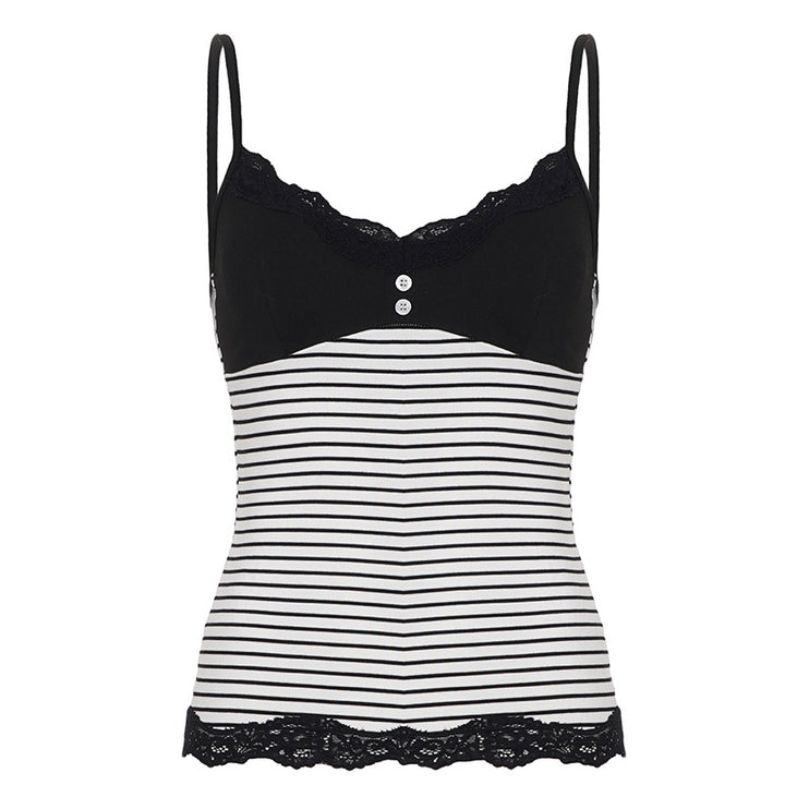 Damen Trägershirt mit dekorativer Spitze und gestreiftem Design Drune