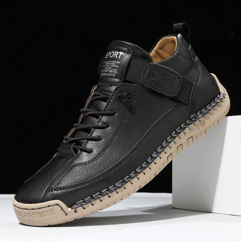 Herren Ledernachahmender Freizeit‑Sneaker mit Klettriemen, Mokassinnaht & profilierter Gummisohle Drune